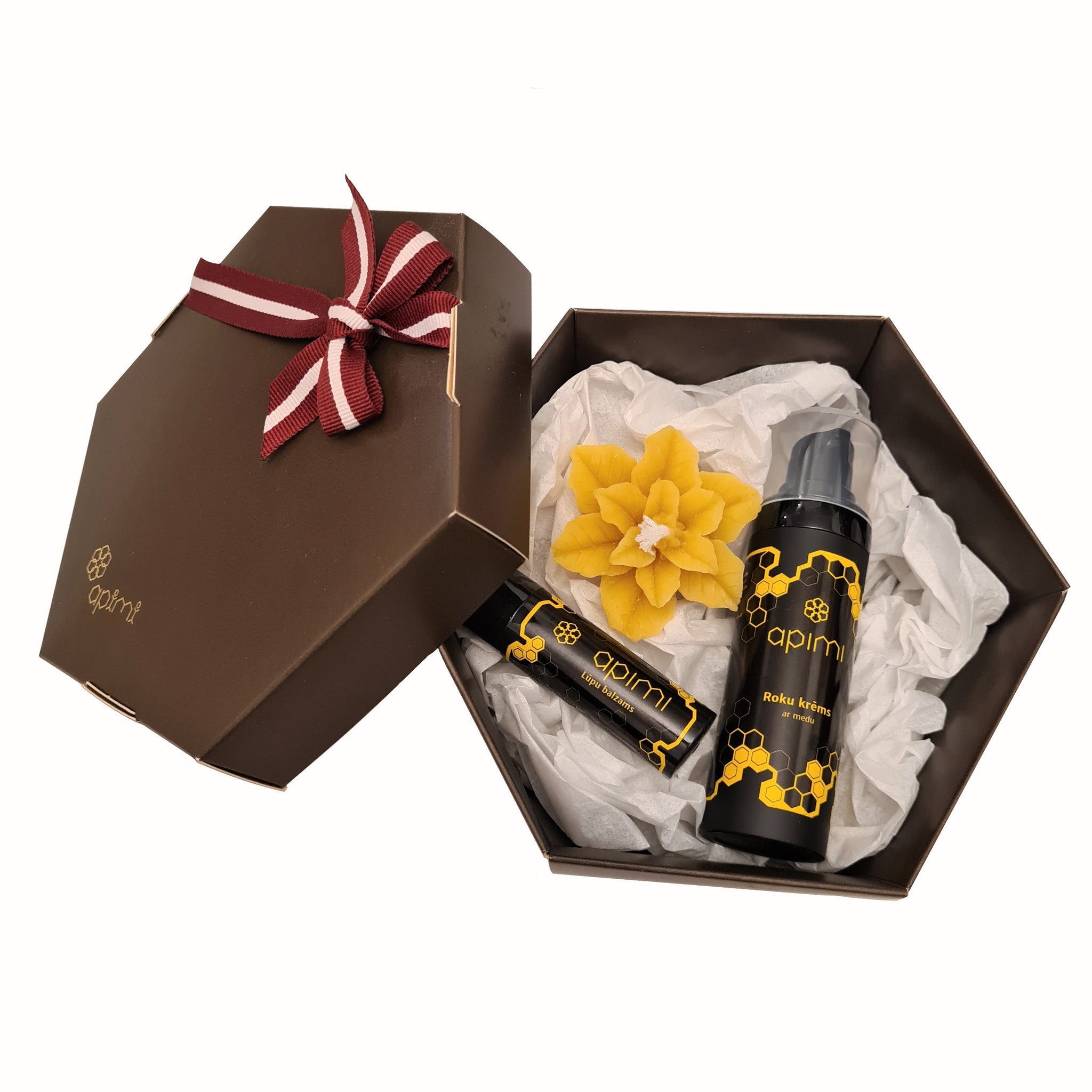 Dāvanu komplekts - Roku krēms + Lūpu balzams + Bišu vaska svecīte / Gift set - Hand cream + Lip balm + Beeswax candle